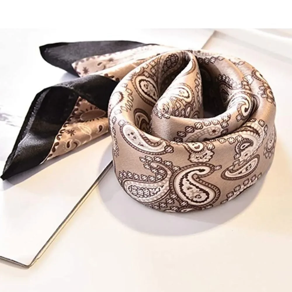 Tan Paisley Mulberry Silk Neck Scarf